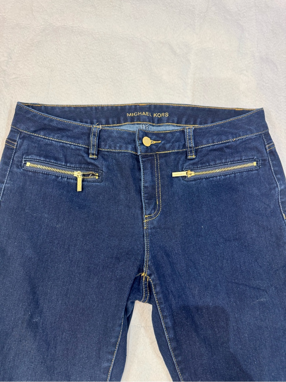 Michael Kors Dark Indigo Straight Leg Jeans with Gold Hardware